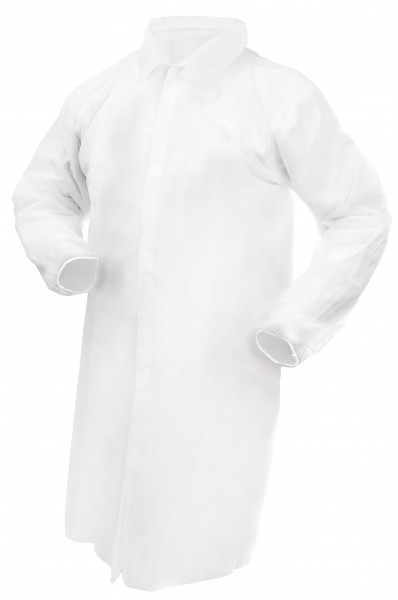 Disposable Non-Woven Coat,white Size XXXL (collar+buttons)